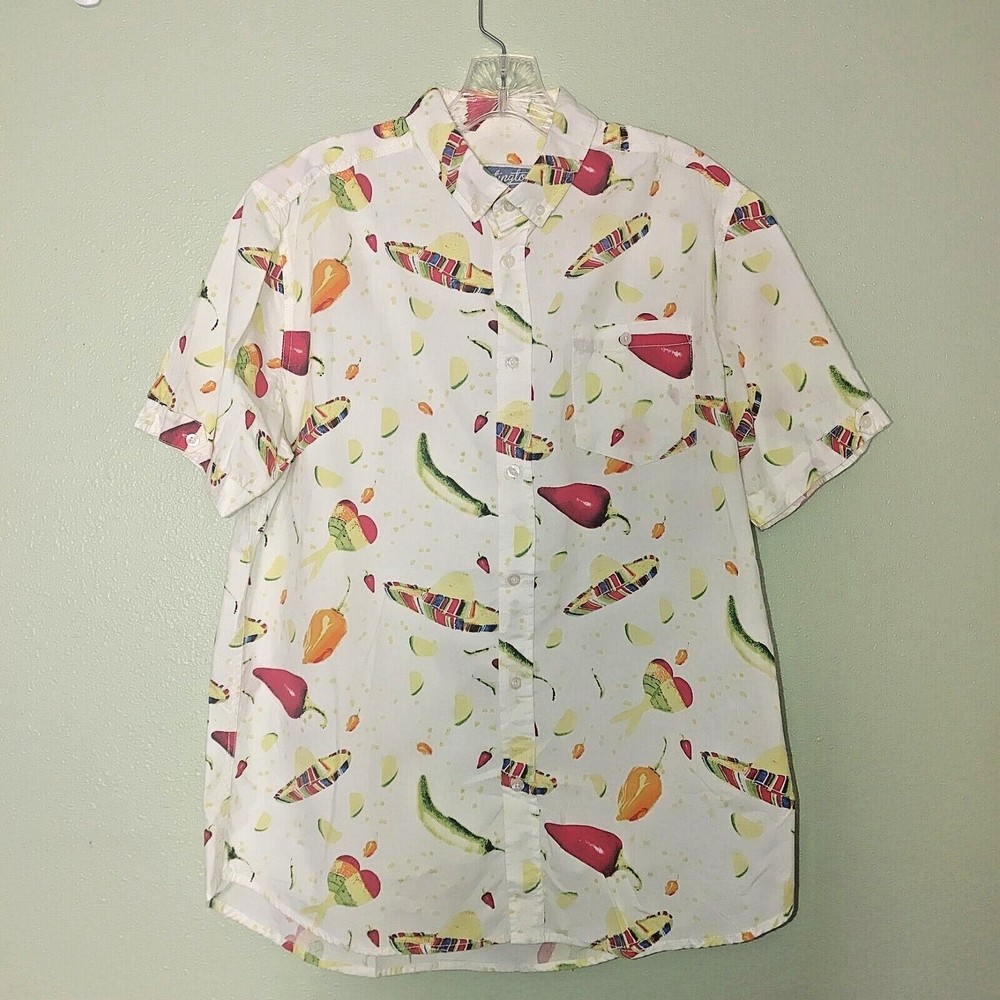 Huntington Beach Club Hawaiian Casual Shirt Men's Medium Pepper Lime Sombrero